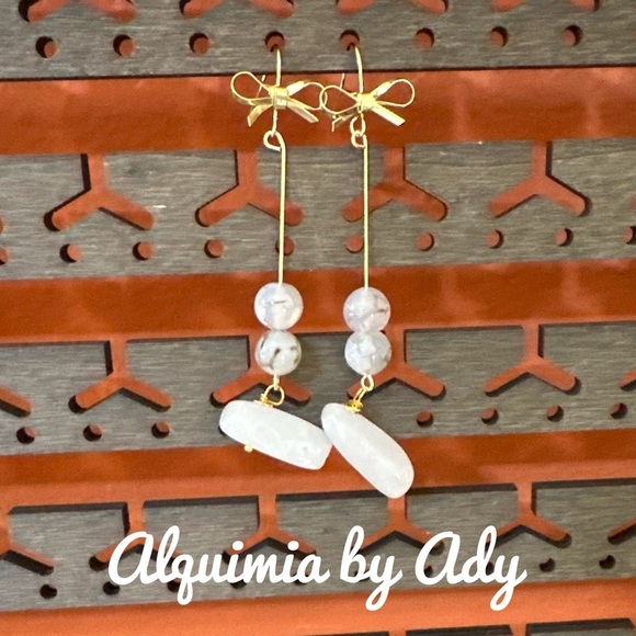 Alquimia Gold and White rutile Dangle Earrings - Picture 1 of 1